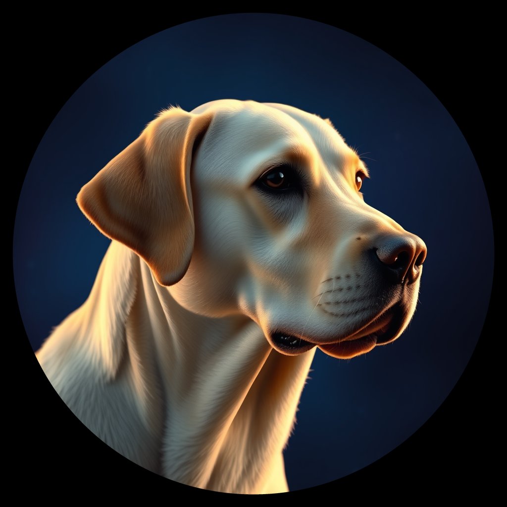 Cosmic medallion portrait of 676_G0380_0927, a Labrador Retriever
