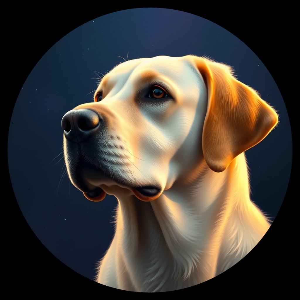 Cosmic medallion portrait of 677_G0380_0962, a Labrador Retriever