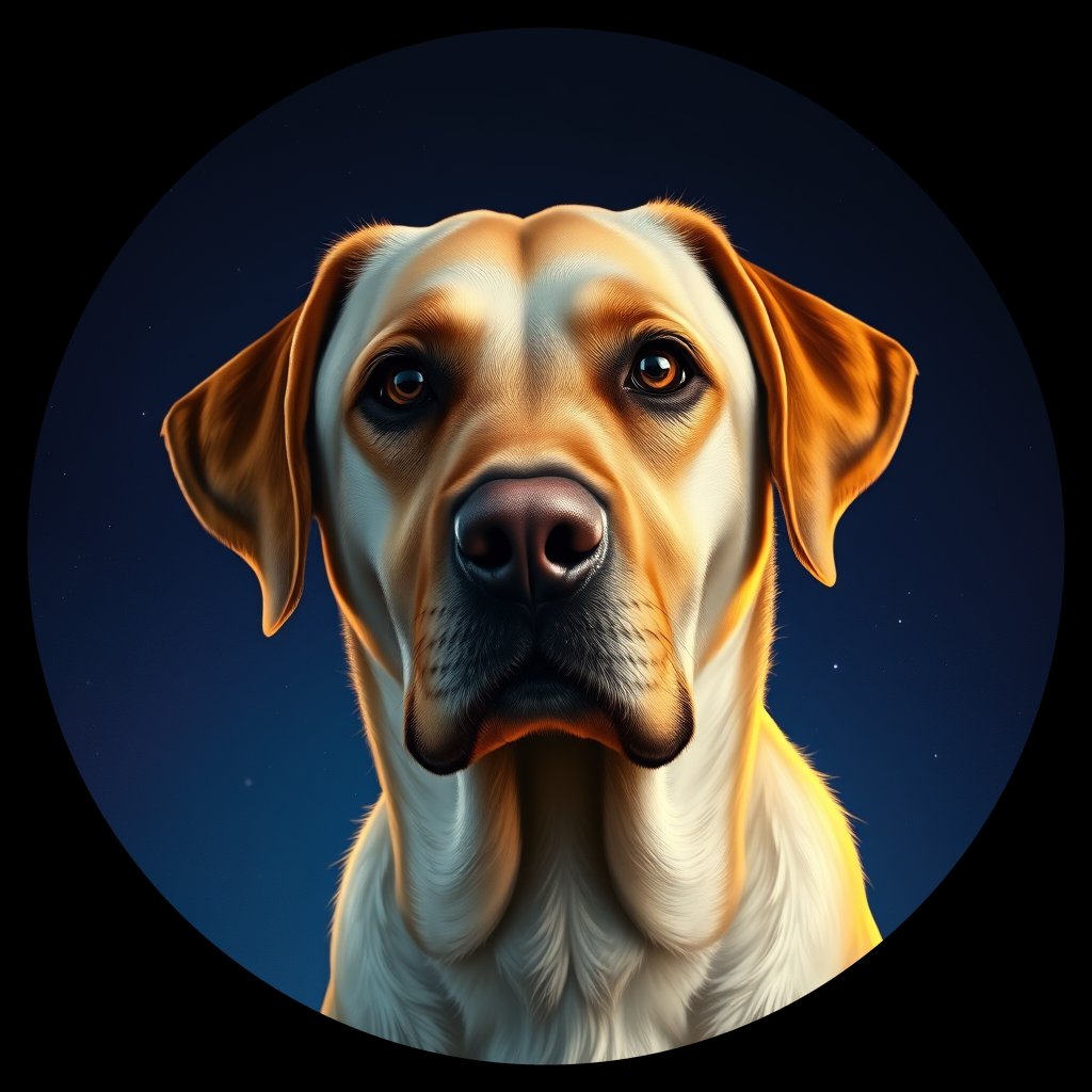 Cosmic medallion portrait of 679_G0380_1046, a Labrador Retriever