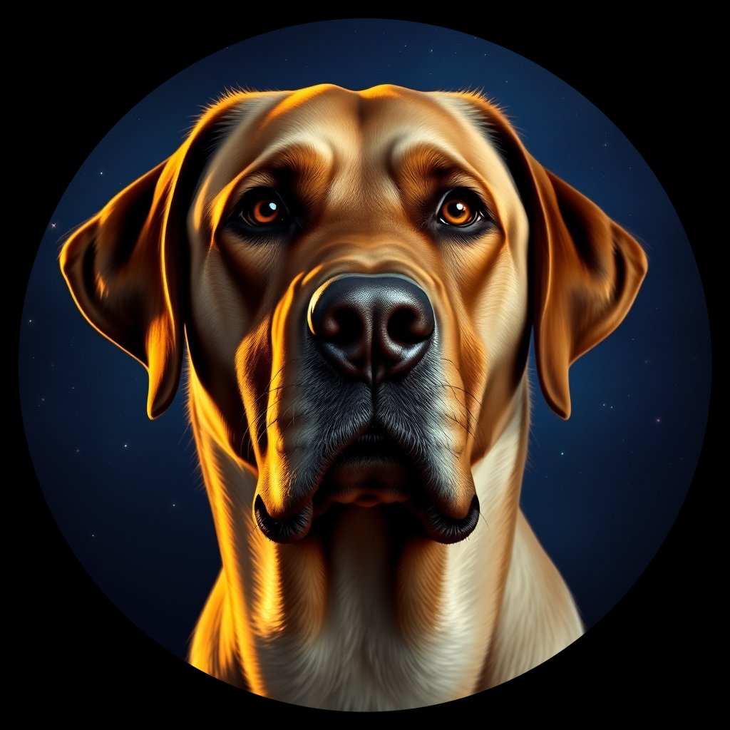 Cosmic medallion portrait of 67_G0380_0201, a Labrador Retriever