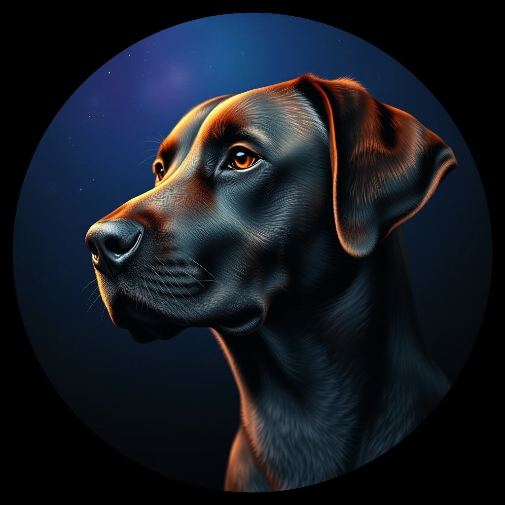 Cosmic medallion portrait of 683_G0380_1313, a Labrador Retriever