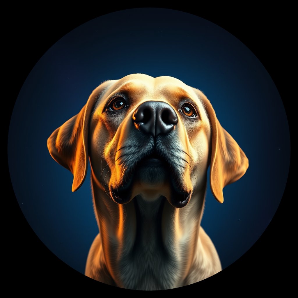 Cosmic medallion portrait of 685_G0380_0761, a Labrador Retriever
