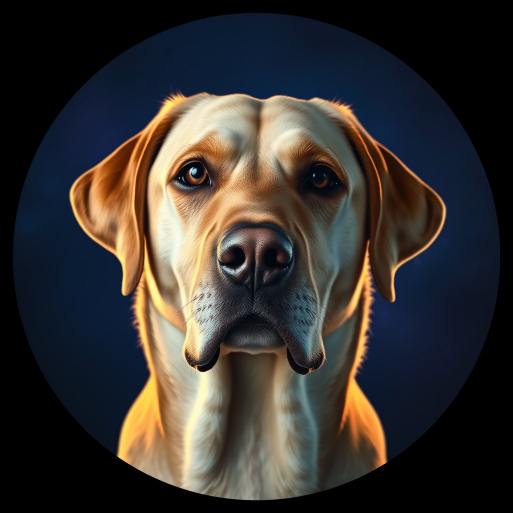 Cosmic medallion portrait of 690_G0380_1033, a Labrador Retriever