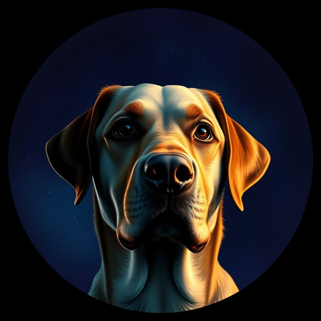 Cosmic medallion portrait of 691_G0380_1048, a Labrador Retriever