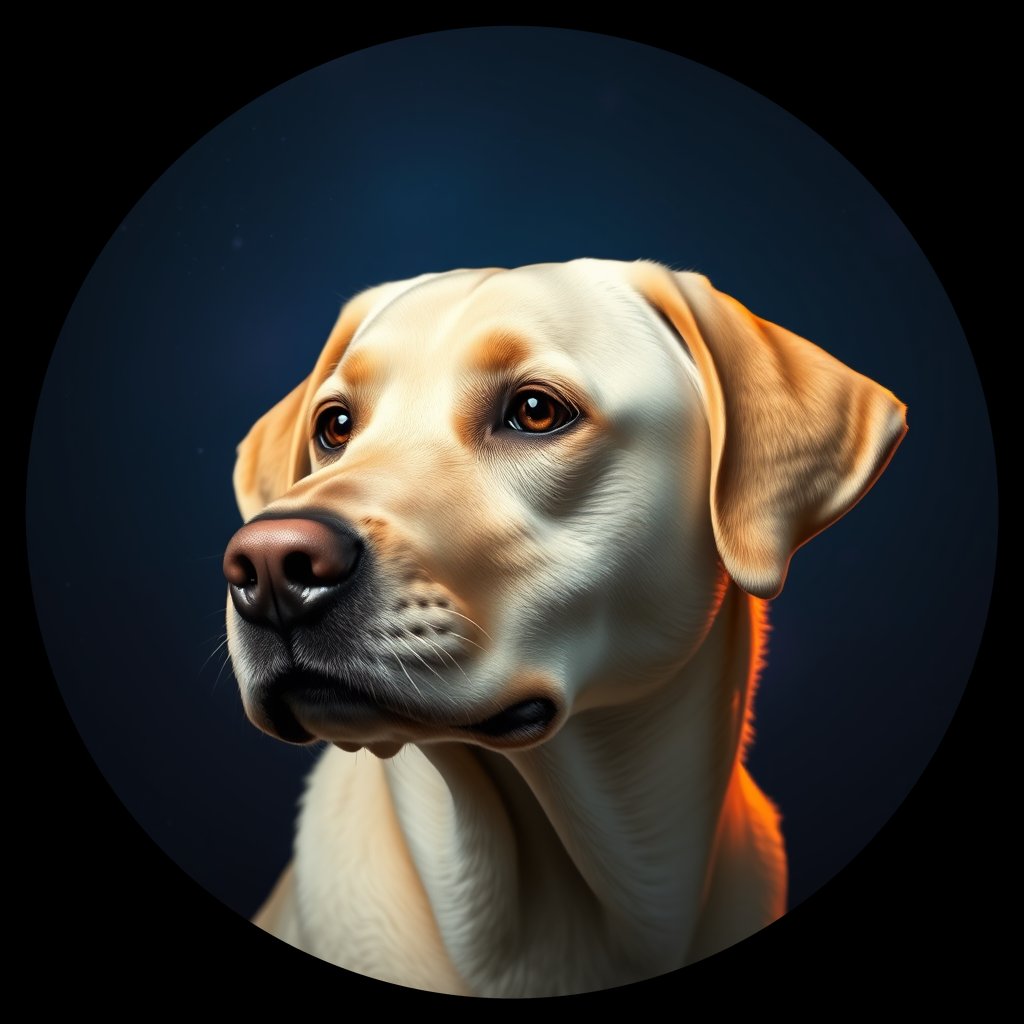 Cosmic medallion portrait of 692_G0380_1318, a Labrador Retriever