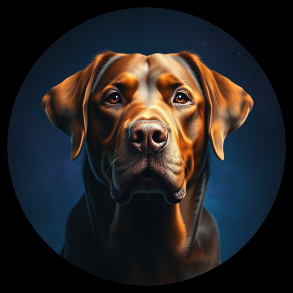 Cosmic medallion portrait of 693_G0380_1328, a Labrador Retriever
