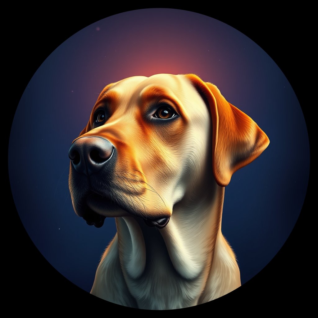 Cosmic medallion portrait of 695_G0380_1322, a Labrador Retriever