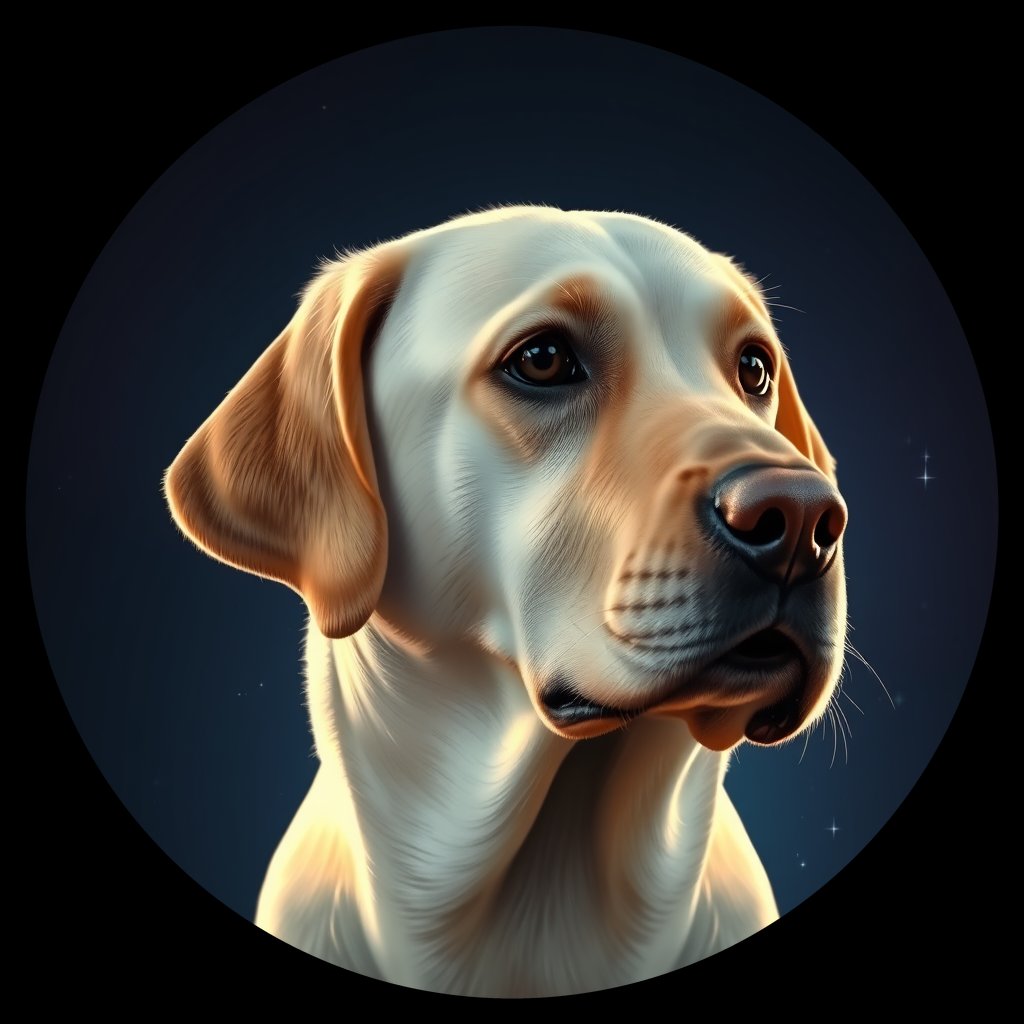 Cosmic medallion portrait of 696_G0380_1306, a Labrador Retriever