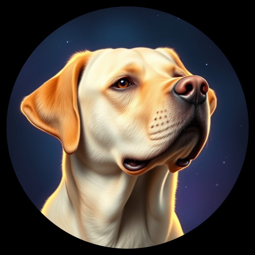 Cosmic medallion portrait of 697_G0380_0762, a Labrador Retriever