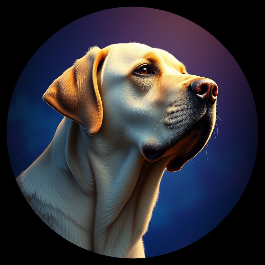 Cosmic medallion portrait of 698_G0380_0888, a Labrador Retriever