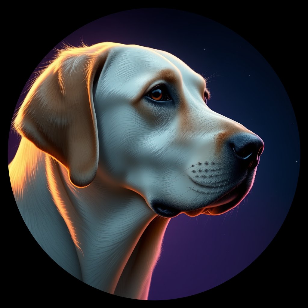 Cosmic medallion portrait of 7012_7012, a Labrador Retriever