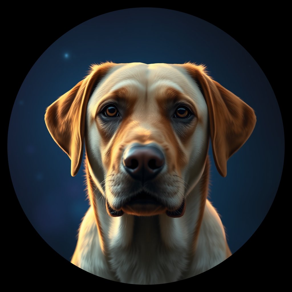 Cosmic medallion portrait of 701_G0380_0969, a Labrador Retriever