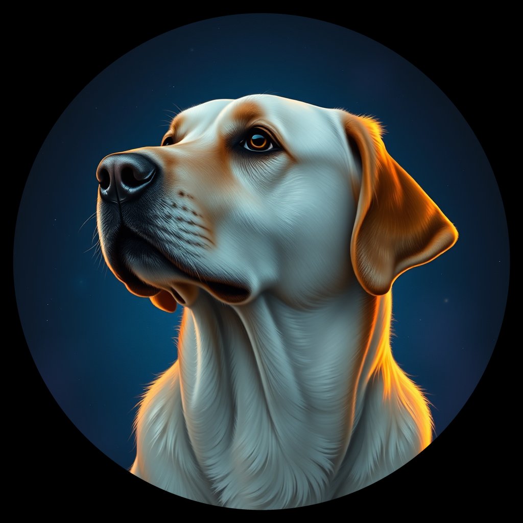 Cosmic medallion portrait of 704_G0380_1403, a Labrador Retriever