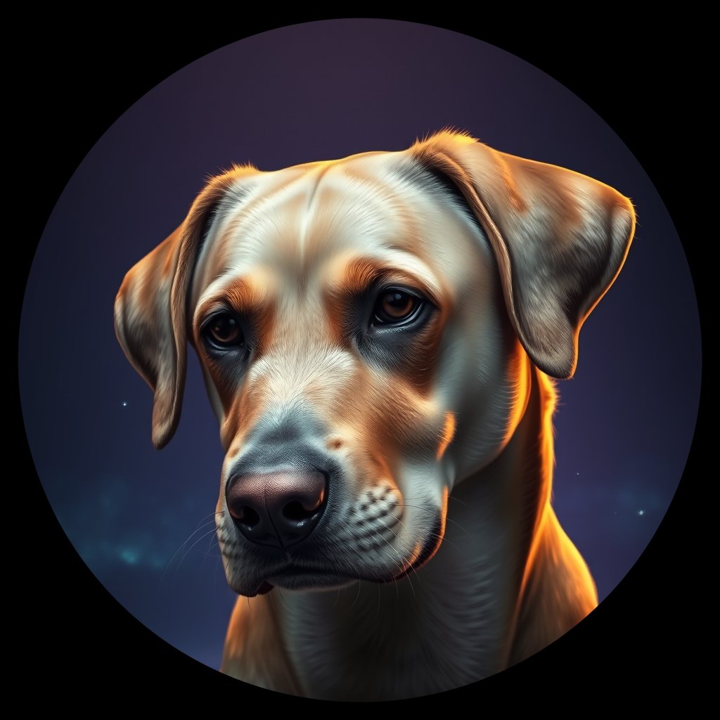 Cosmic medallion portrait of 706_G0380_1285, a Labrador Retriever