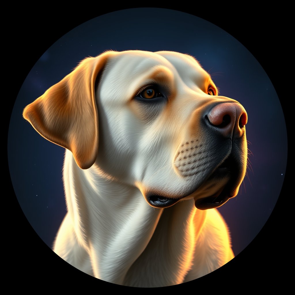 Cosmic medallion portrait of 709_G0380_0764, a Labrador Retriever