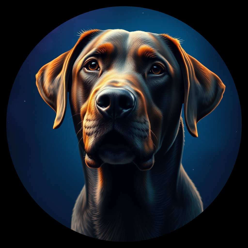 Cosmic medallion portrait of 70_G0380_0204, a Labrador Retriever