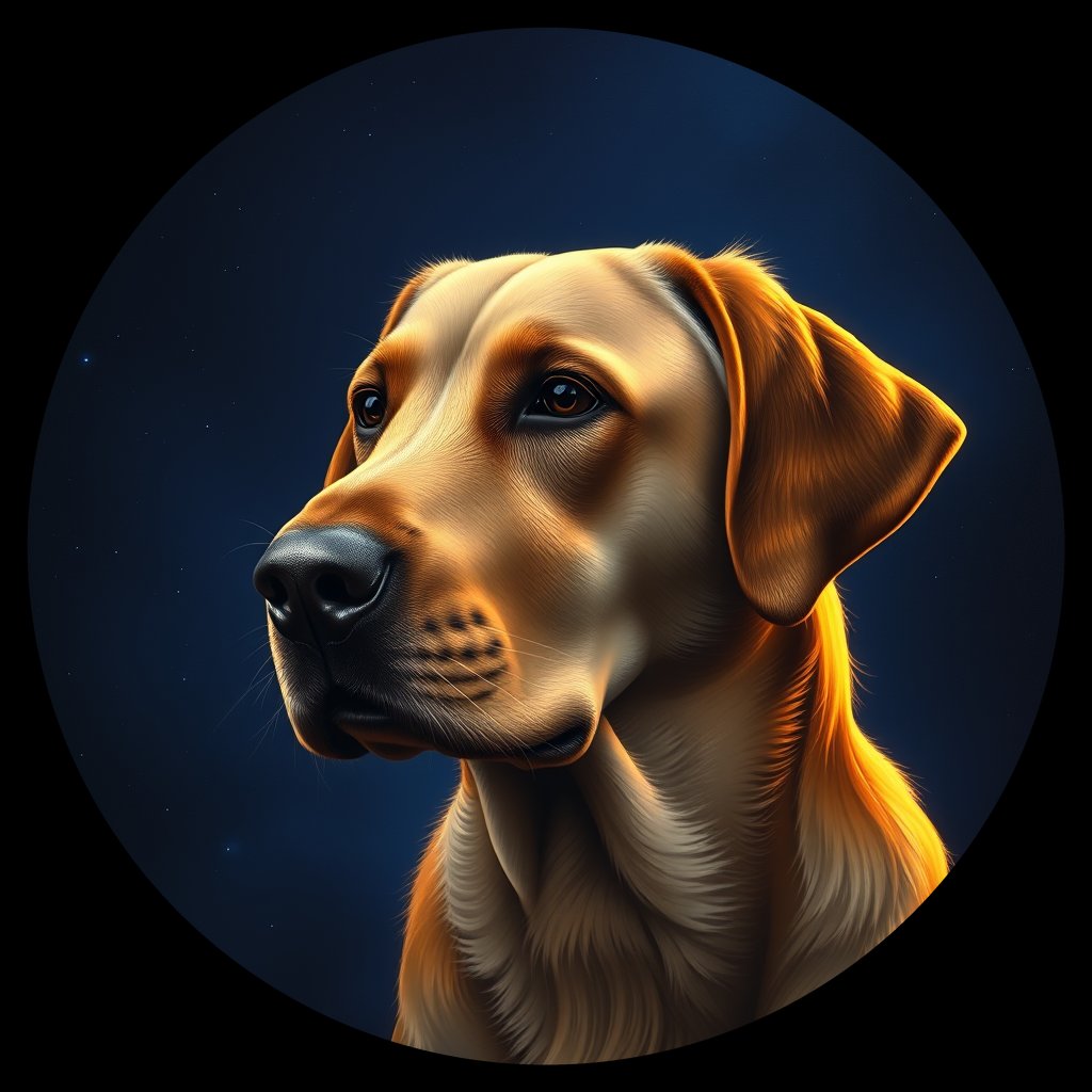 Cosmic medallion portrait of 710_G0380_0891, a Labrador Retriever