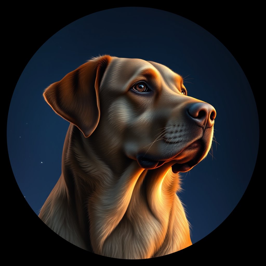 Cosmic medallion portrait of 713_G0380_0973, a Labrador Retriever