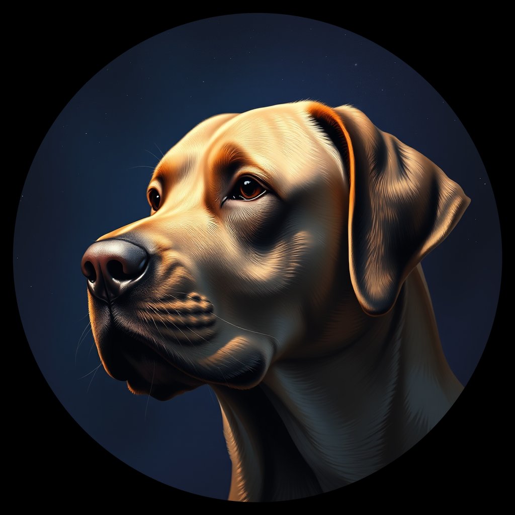 Cosmic medallion portrait of 715_G0380_1053, a Labrador Retriever
