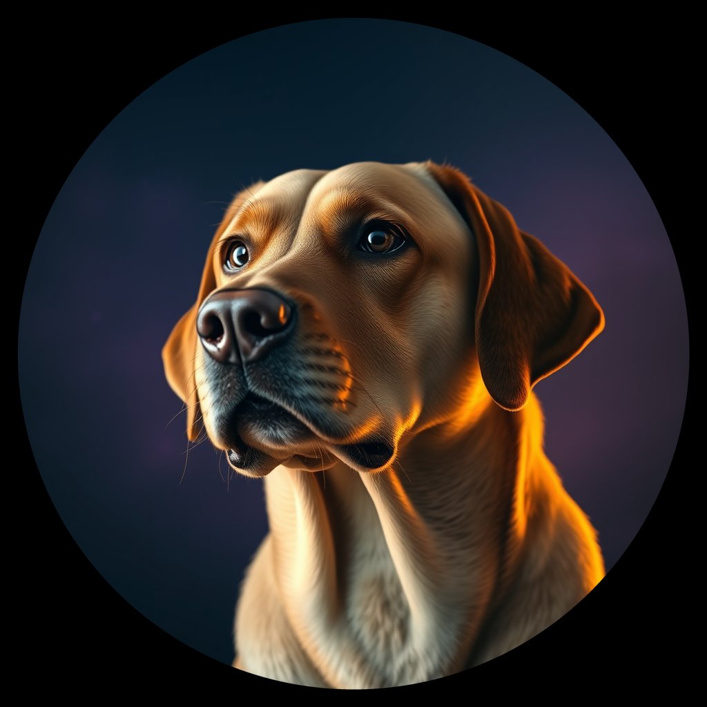 Cosmic medallion portrait of 716_G0380_1430, a Labrador Retriever