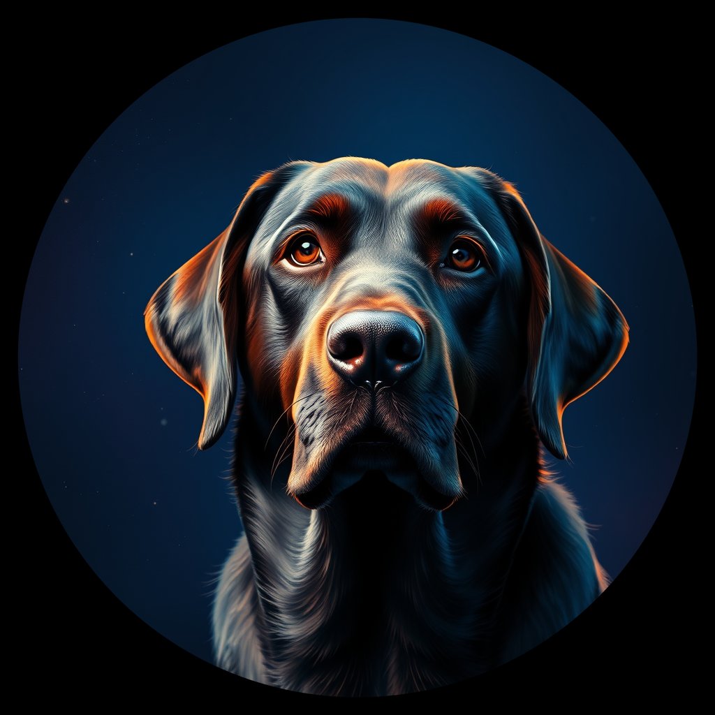 Cosmic medallion portrait of 718_G0380_1303, a Labrador Retriever