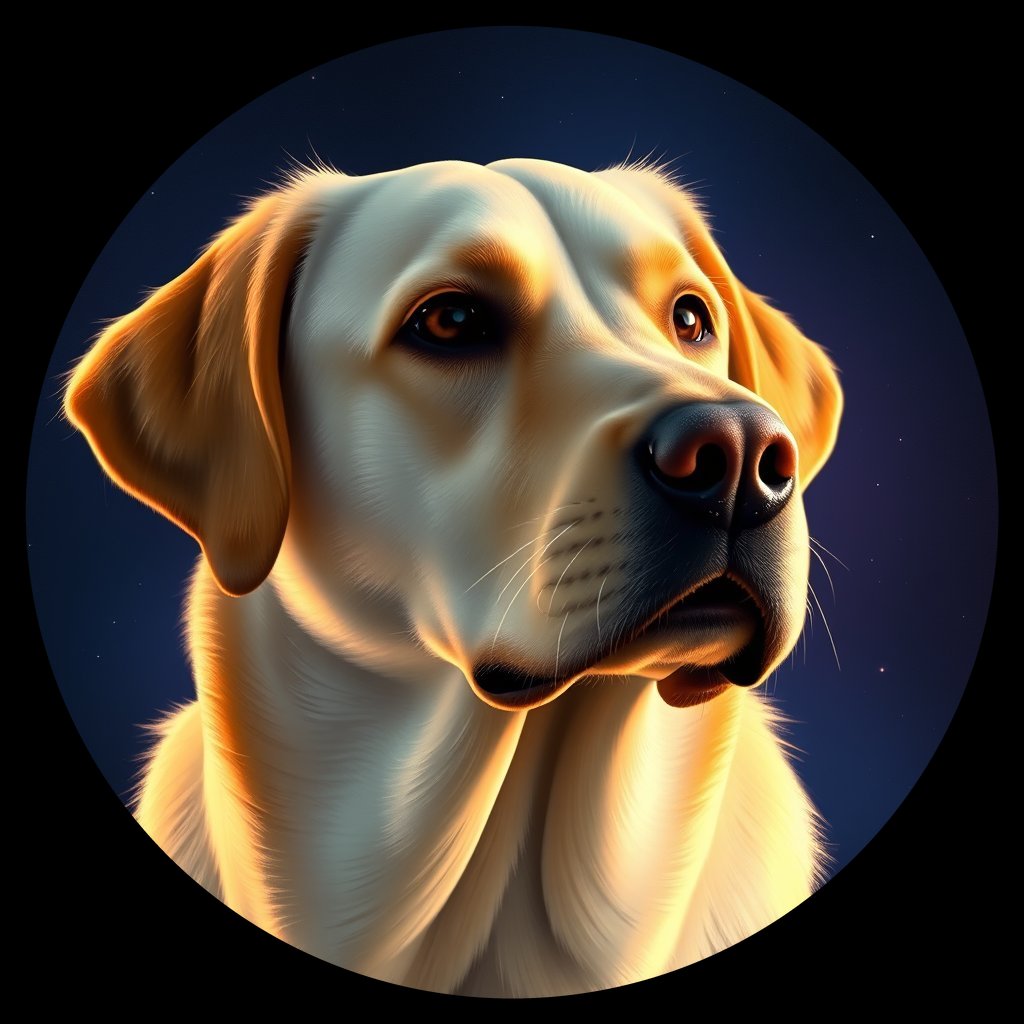 Cosmic medallion portrait of 71_G0380_0212, a Labrador Retriever