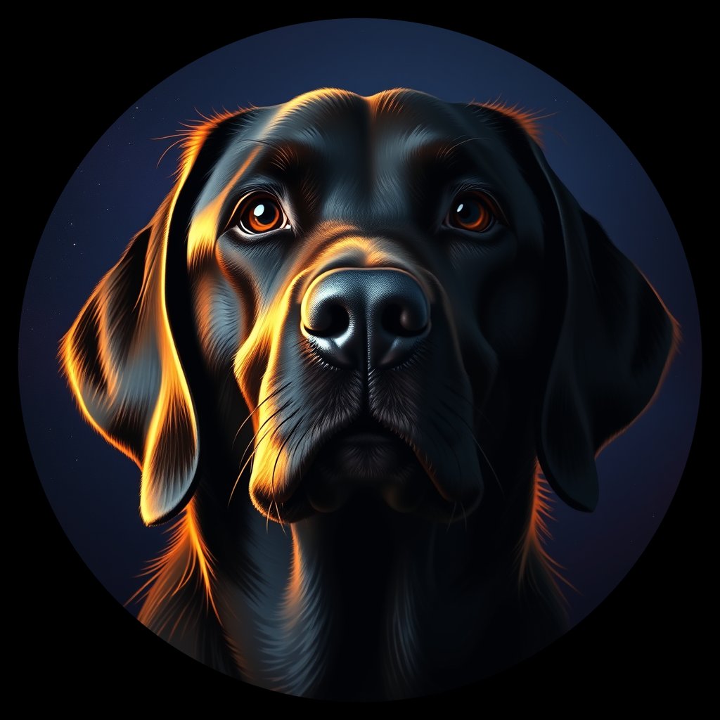 Cosmic medallion portrait of 728_G0380_1441, a Labrador Retriever