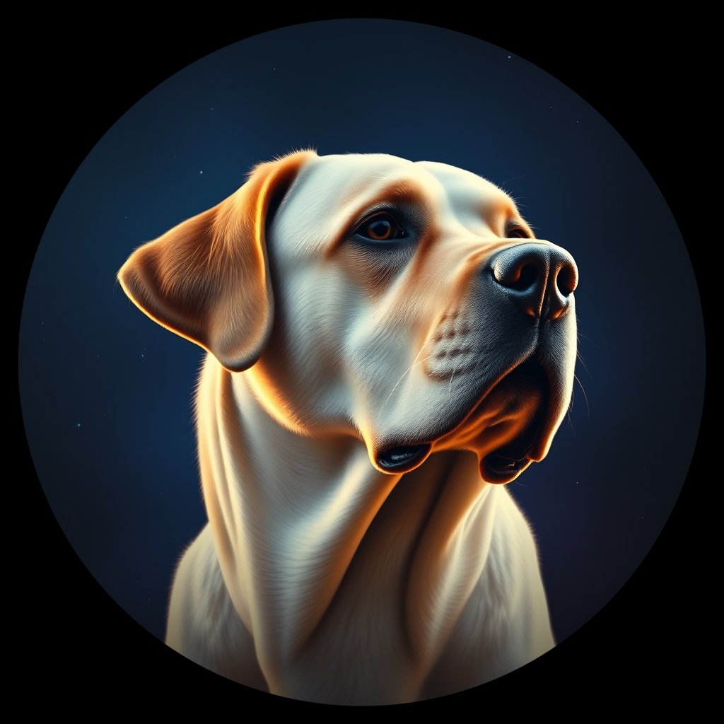 Cosmic medallion portrait of 729_G0380_1355, a Labrador Retriever