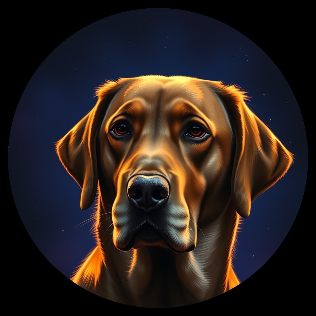 Cosmic medallion portrait of 731_G0380_1358, a Labrador Retriever