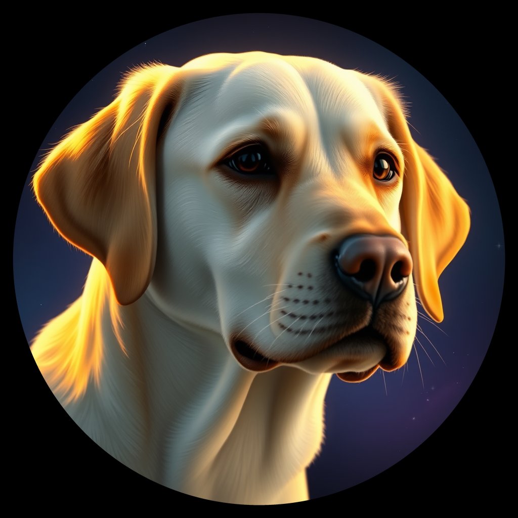 Cosmic medallion portrait of 735_G0380_0919, a Labrador Retriever