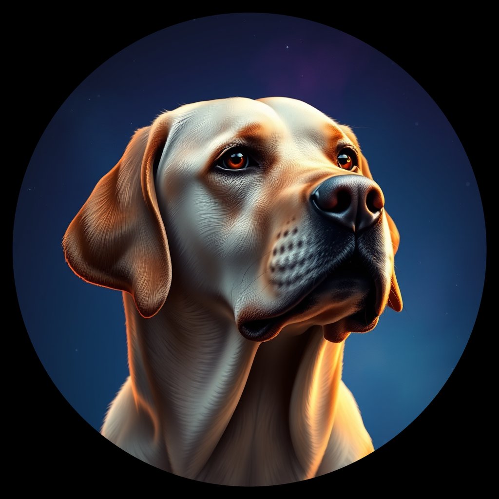 Cosmic medallion portrait of 739_G0380_1056, a Labrador Retriever
