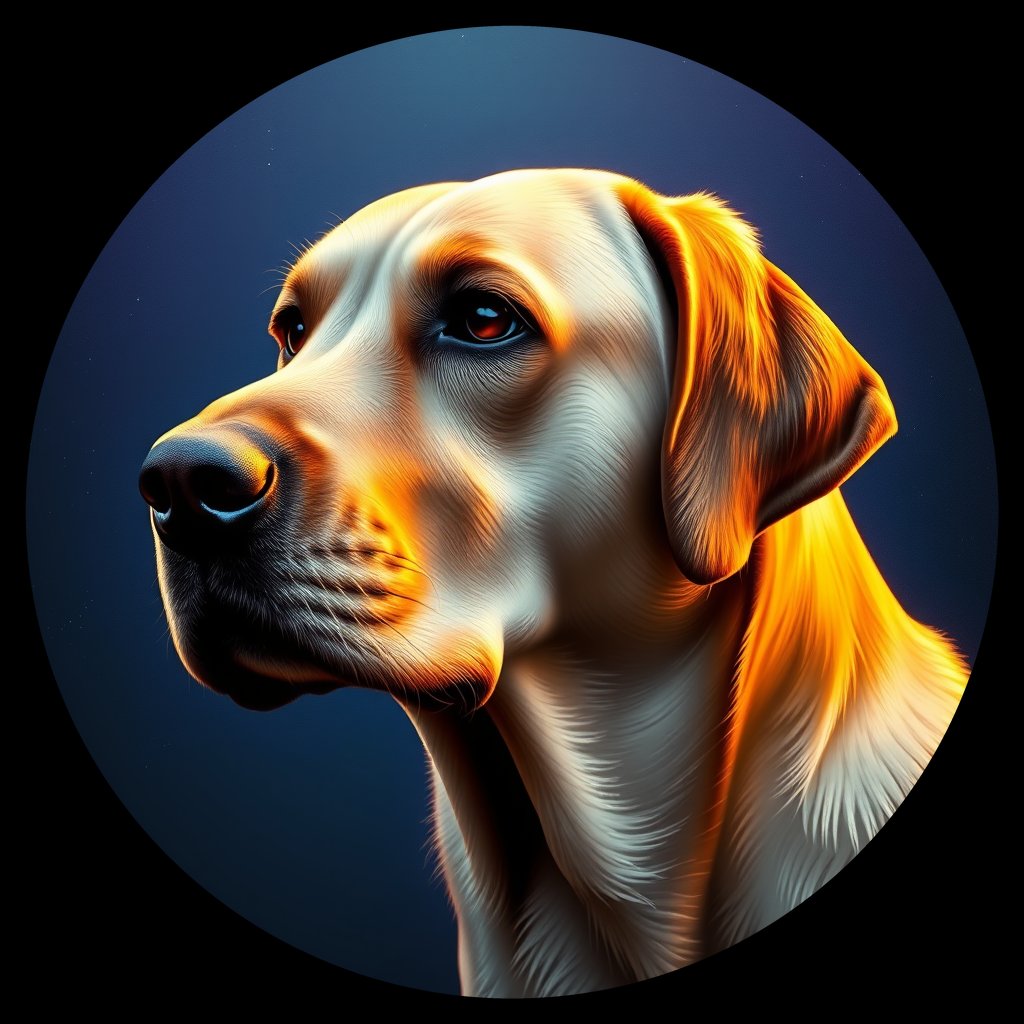 Cosmic medallion portrait of 740_G0380_1367, a Labrador Retriever