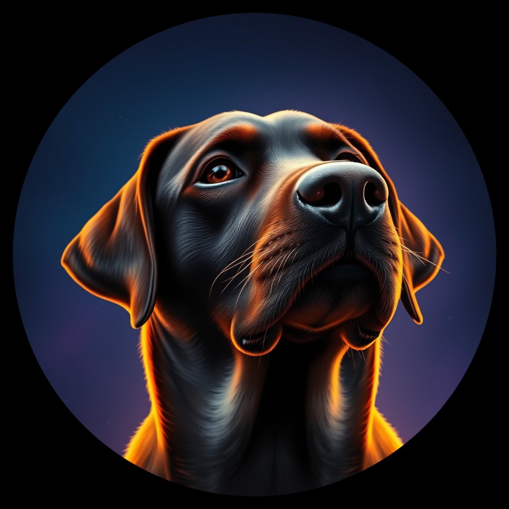 Cosmic medallion portrait of 743_G0380_1287, a Labrador Retriever