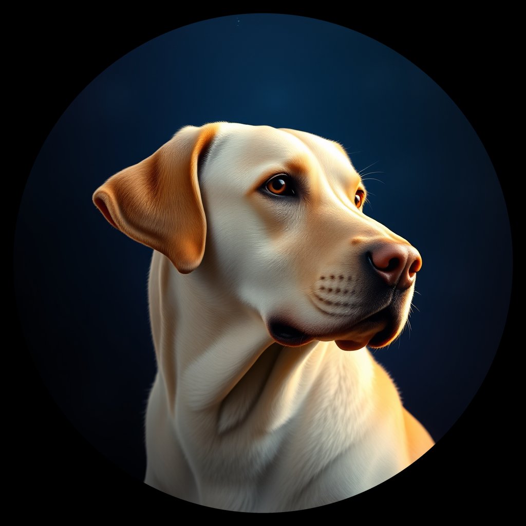 Cosmic medallion portrait of 747_G0380_0920, a Labrador Retriever