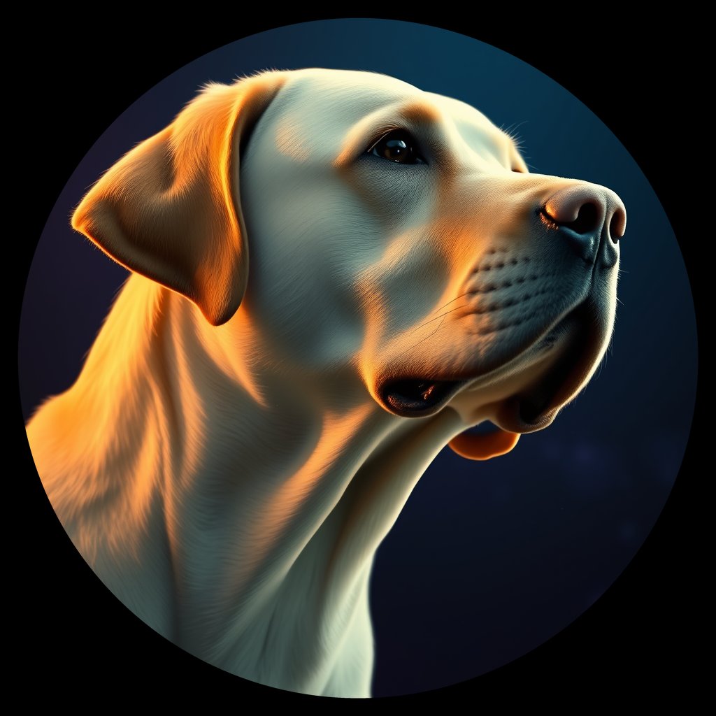 Cosmic medallion portrait of 750_G0380_1044, a Labrador Retriever