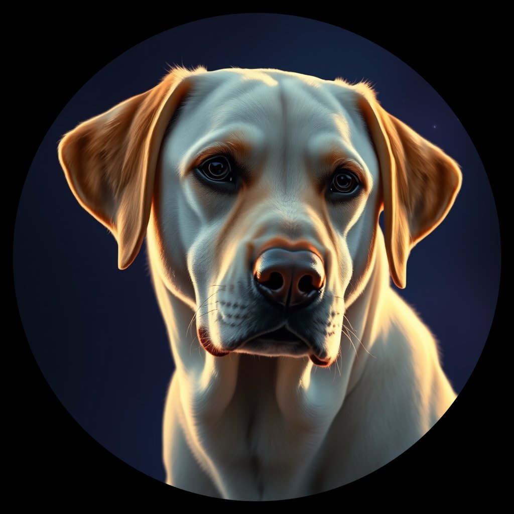 Cosmic medallion portrait of 752_G0380_1354, a Labrador Retriever