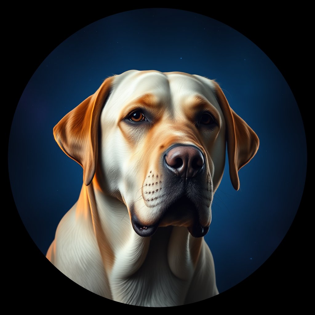 Cosmic medallion portrait of 753_G0380_1293, a Labrador Retriever