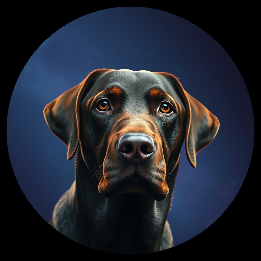 Cosmic medallion portrait of 756_G0380_1439, a Labrador Retriever