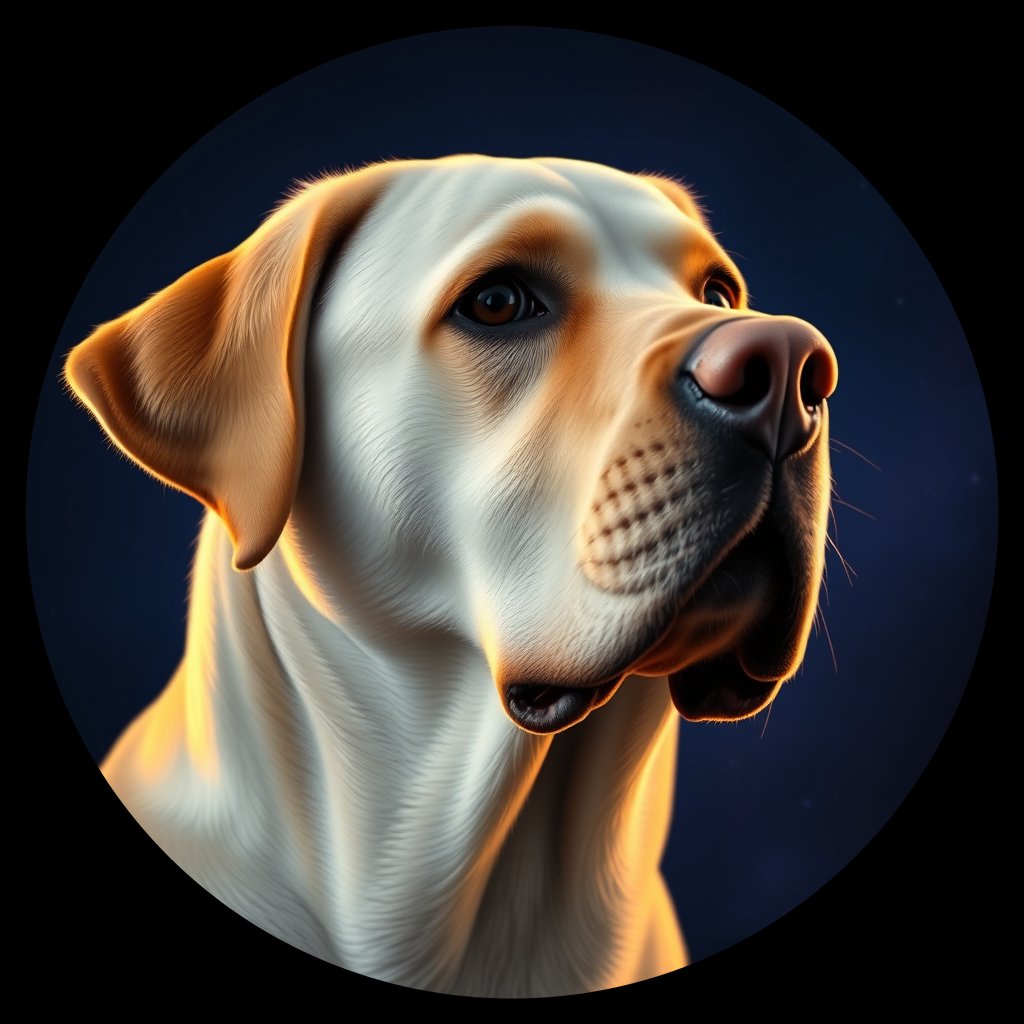 Cosmic medallion portrait of 757_G0380_0876, a Labrador Retriever