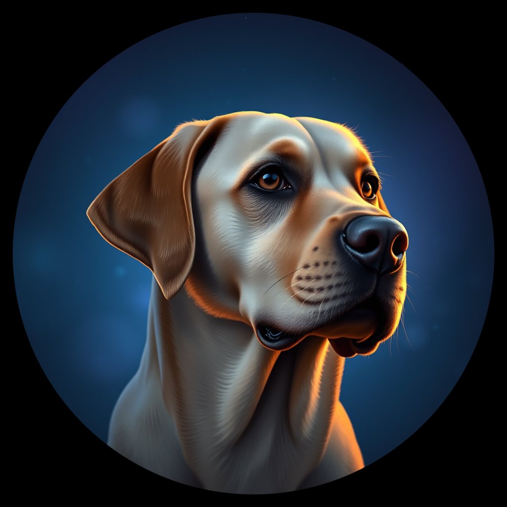 Cosmic medallion portrait of 761_G0380_1004, a Labrador Retriever