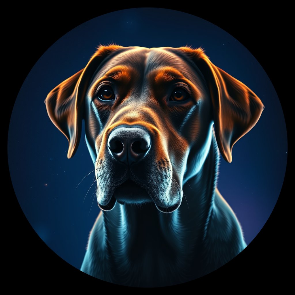 Cosmic medallion portrait of 762_G0380_1045, a Labrador Retriever