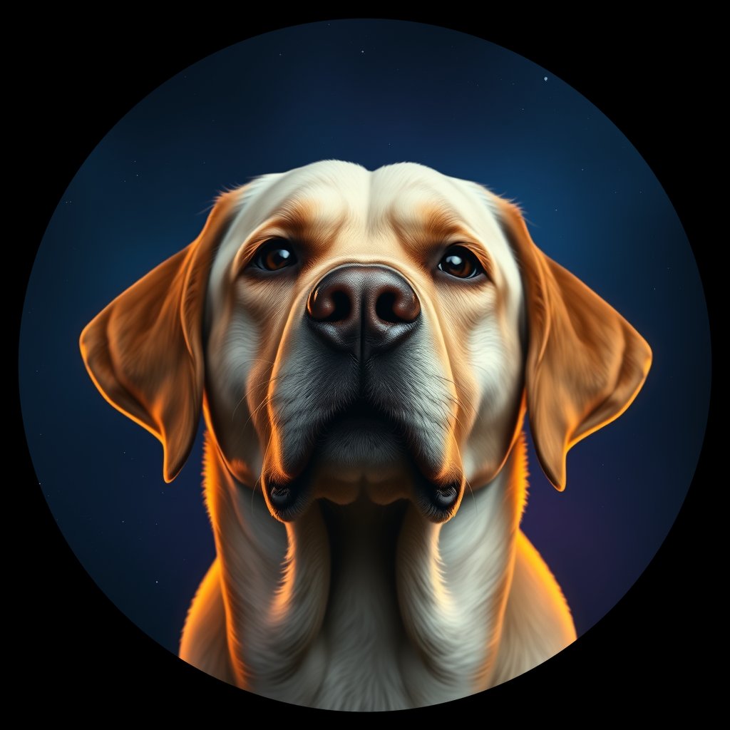 Cosmic medallion portrait of 764_G0380_1283, a Labrador Retriever