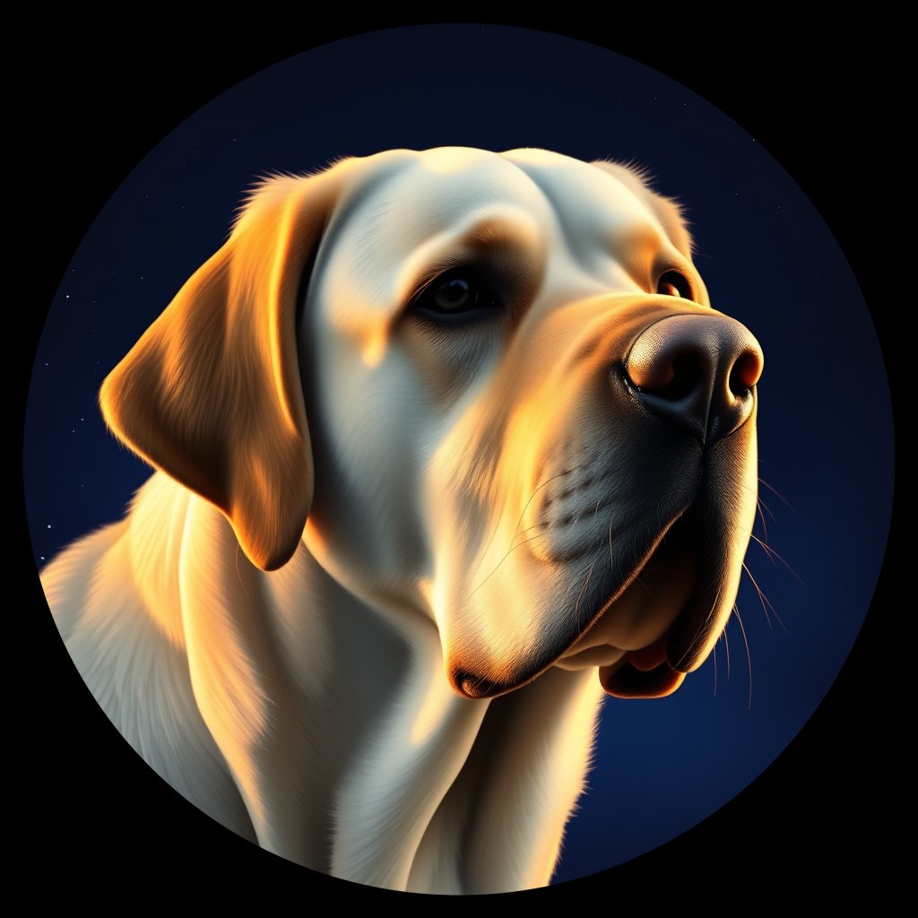 Cosmic medallion portrait of 768_G0380_1391, a Labrador Retriever