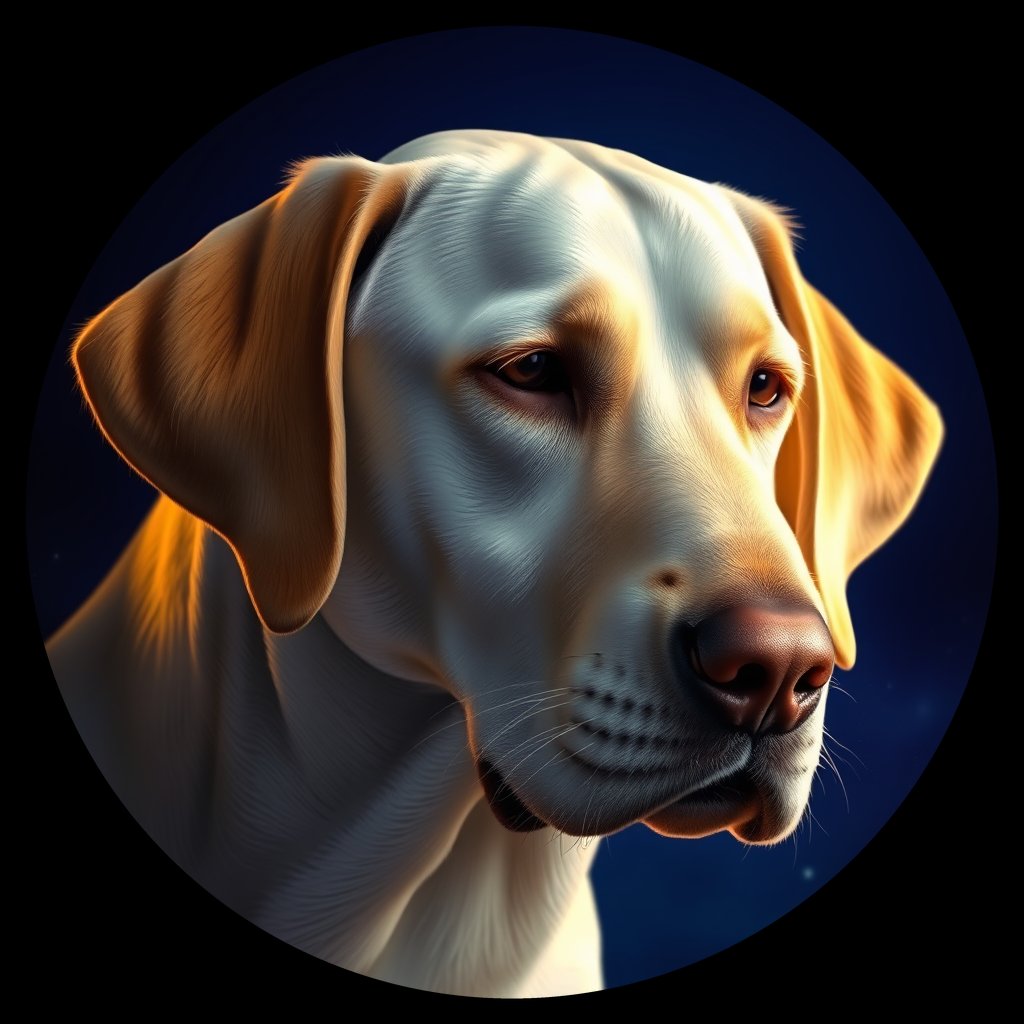 Cosmic medallion portrait of 773_380G_1466, a Labrador Retriever