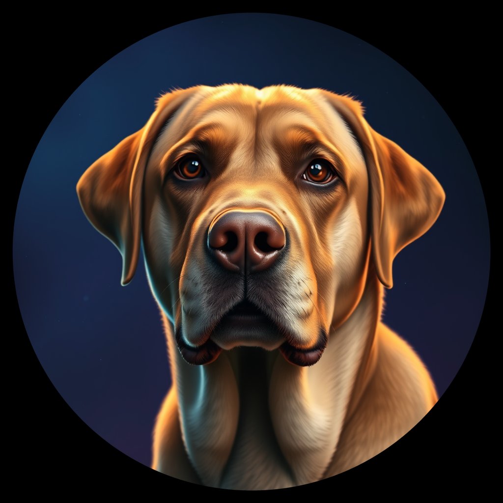 Cosmic medallion portrait of 774_380G_1480, a Labrador Retriever