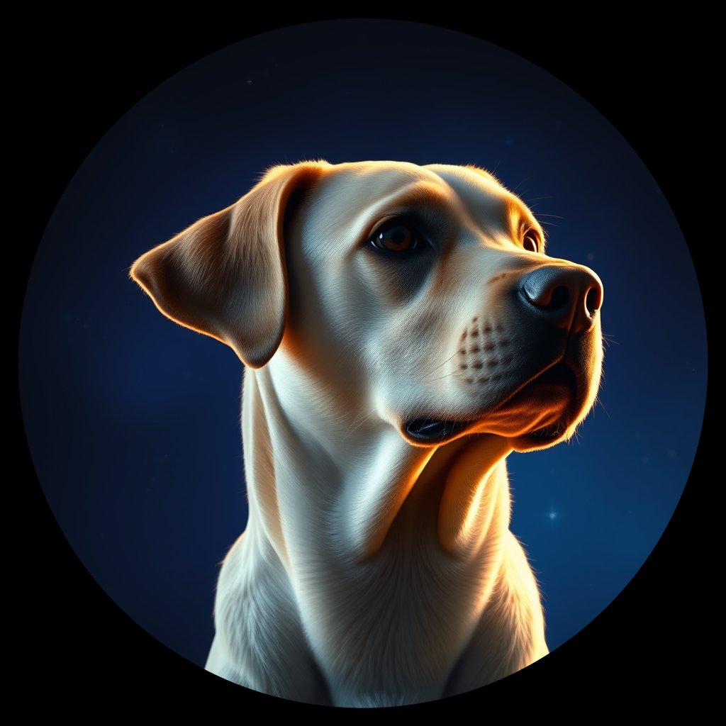 Cosmic medallion portrait of 775_380G_1490, a Labrador Retriever