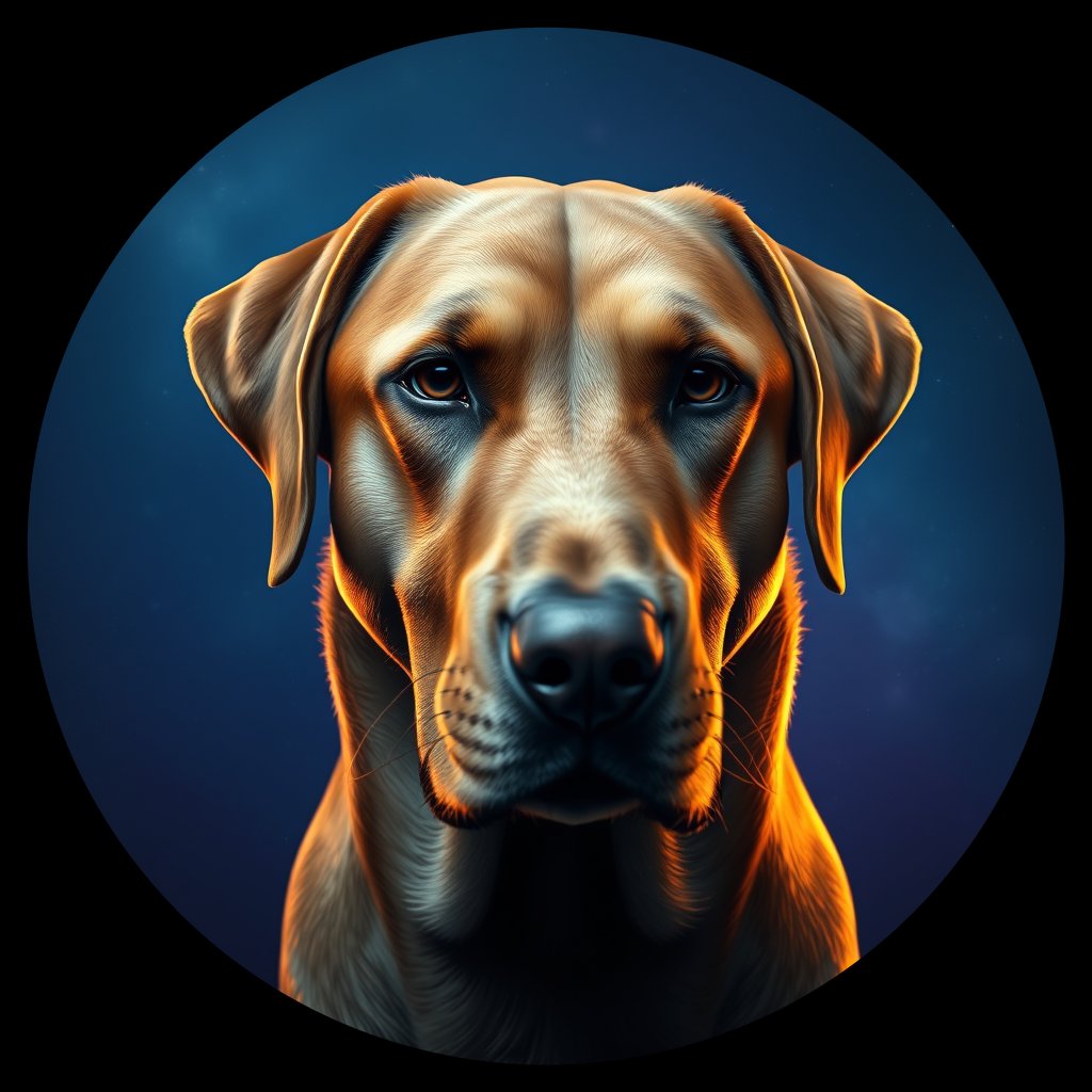 Cosmic medallion portrait of 779_380G_1533, a Labrador Retriever