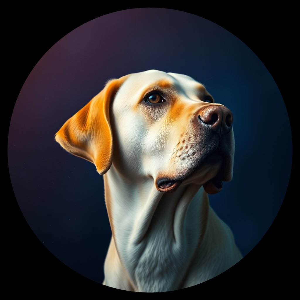 Cosmic medallion portrait of 77_G0380_0225, a Labrador Retriever