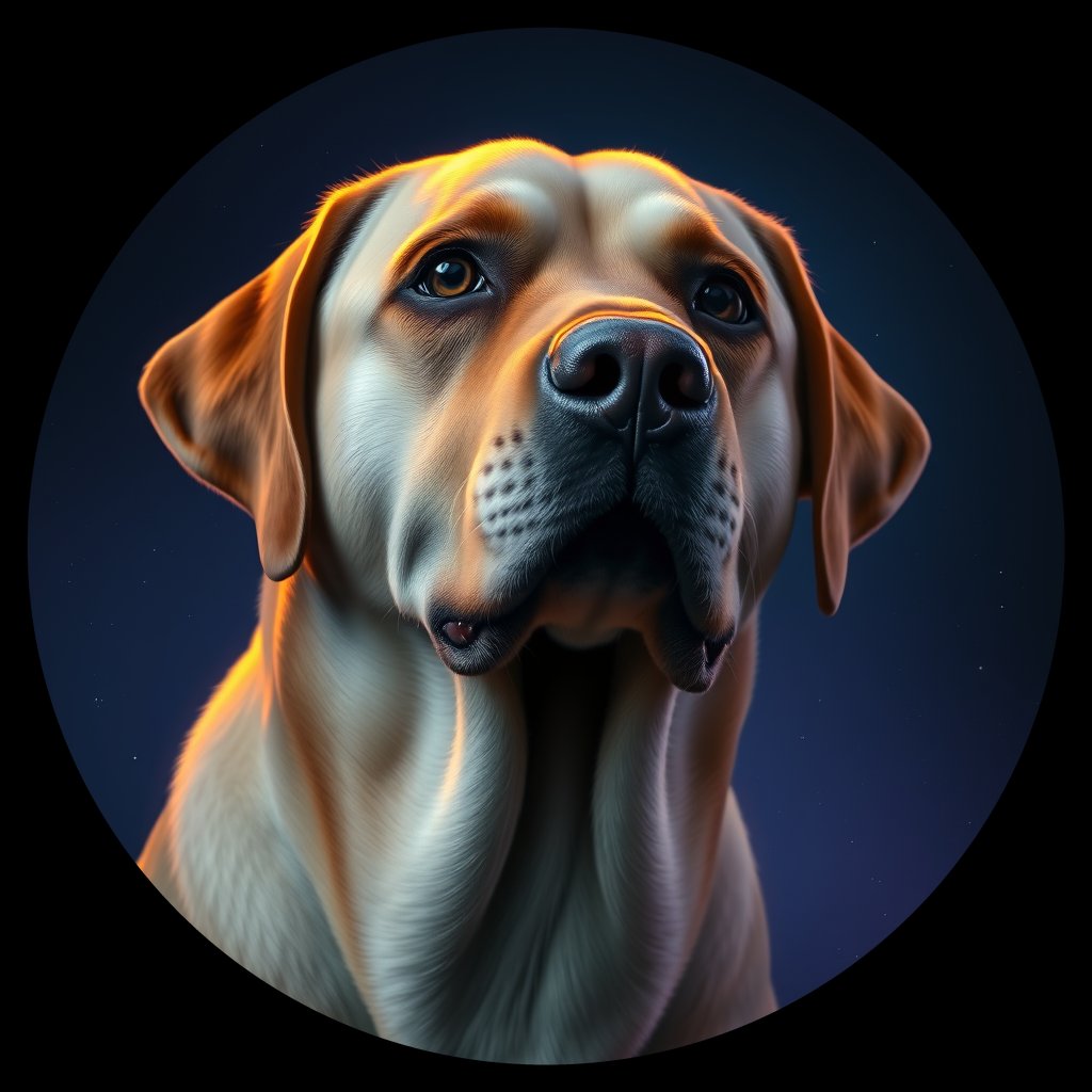 Cosmic medallion portrait of 781_380G_1377, a Labrador Retriever