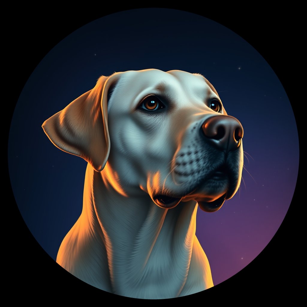 Cosmic medallion portrait of 782_380G_1404, a Labrador Retriever
